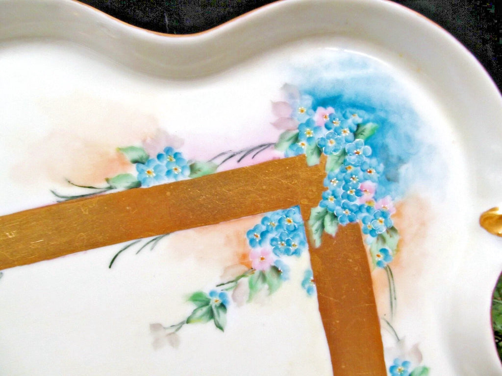 Limoges France painted forget me not large vanity tray and trinket holders 1920s