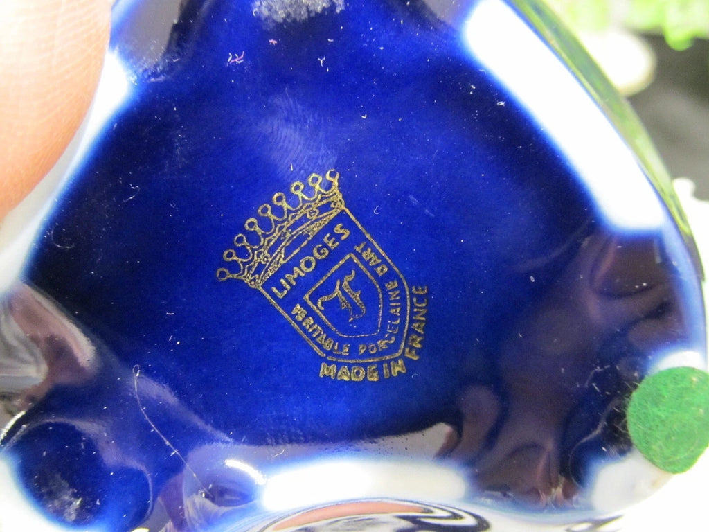 Limoges France cobalt blue heart shape trinket holder courting couple love story