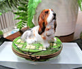 Limoges France Peint Main Bassett hound dog trinket box Jewelry holder
