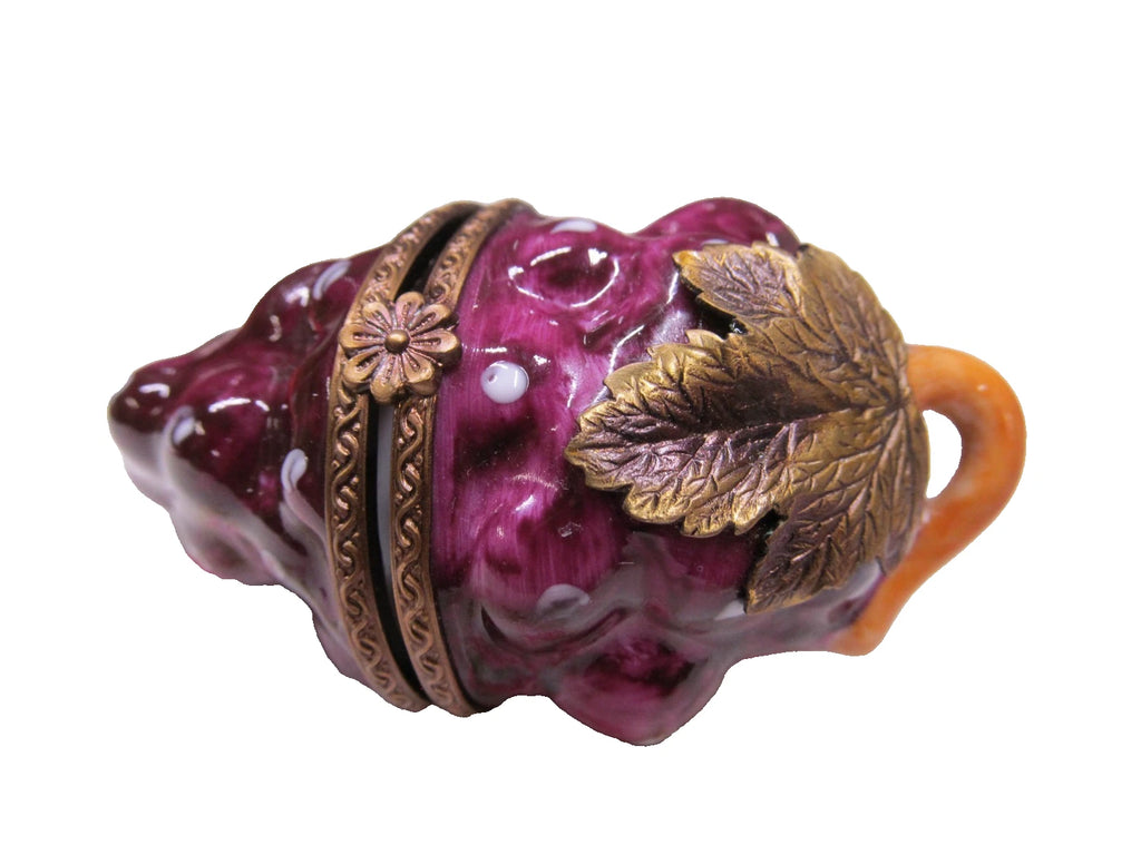 Parry Vieille Limoges porcelain trinket box shaped like a bunch of purple grape