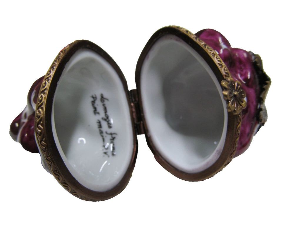 Parry Vieille Limoges porcelain trinket box shaped like a bunch of purple grape