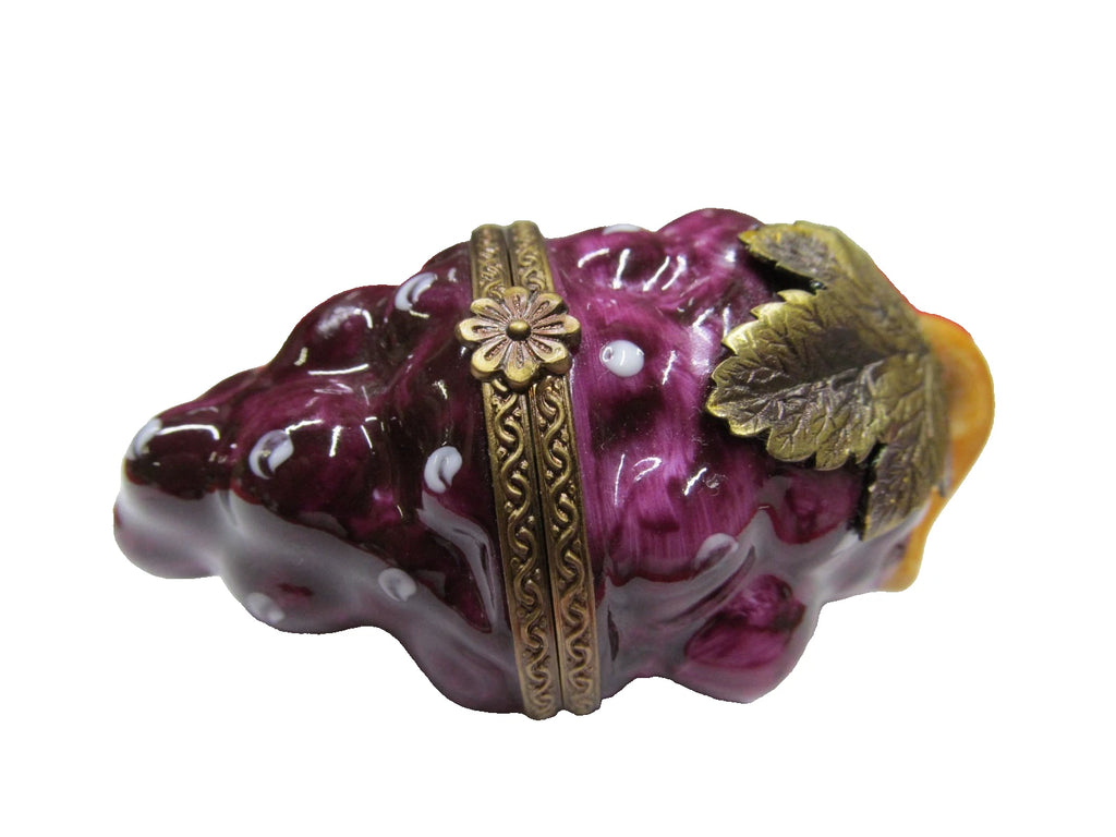 Parry Vieille Limoges porcelain trinket box shaped like a bunch of purple grape