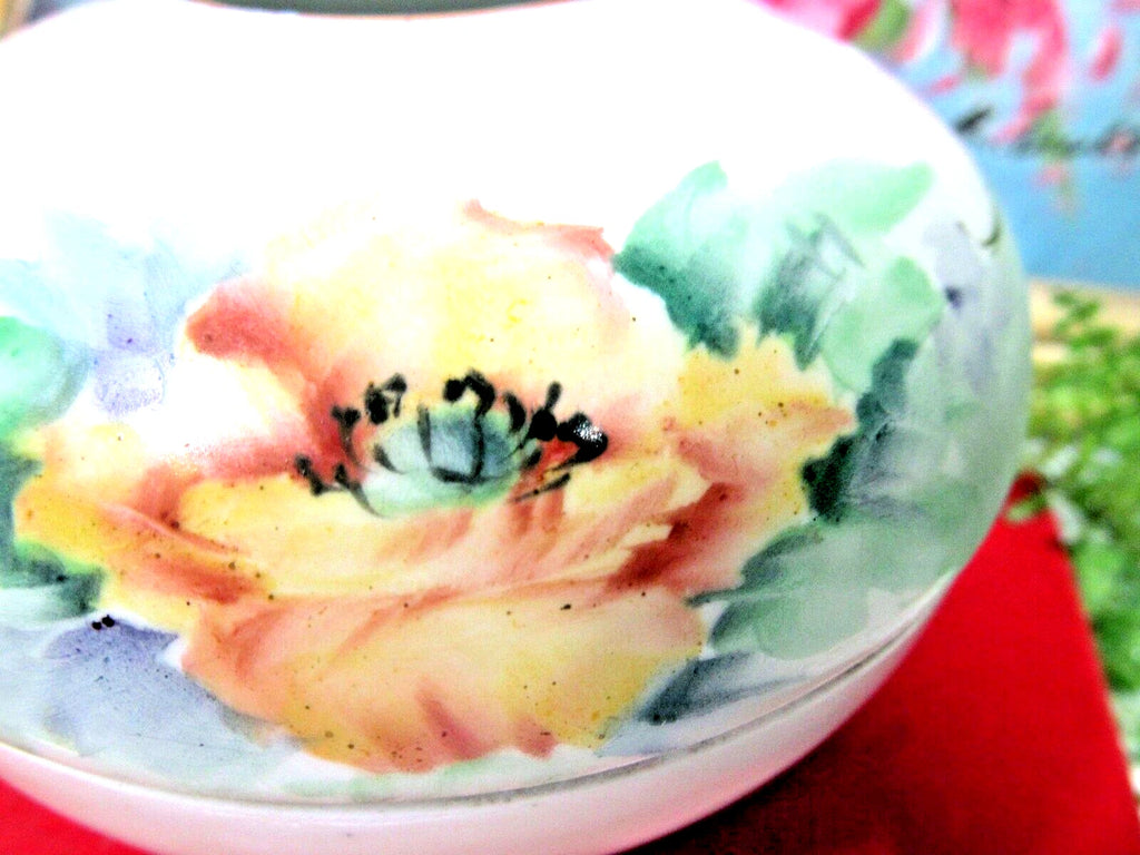 T & V Limoges France painted floral dresser set trinket holder hair Receiver