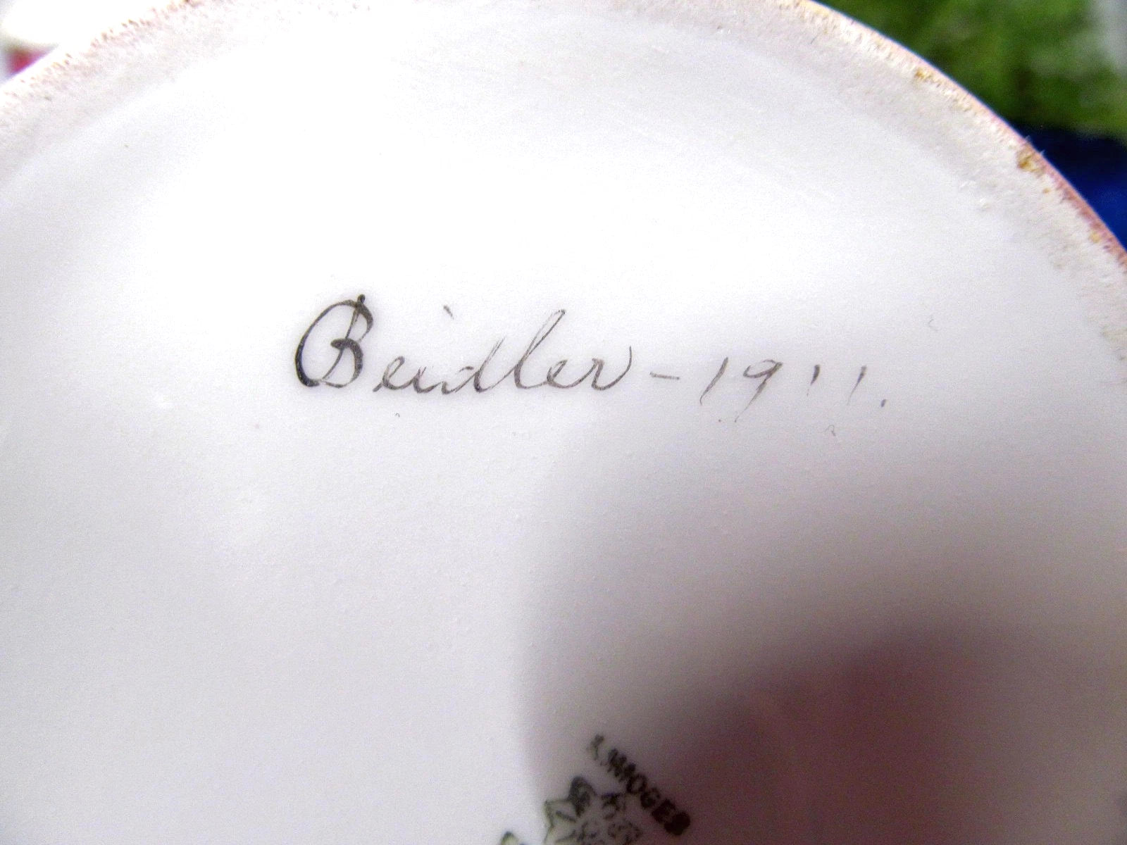 Limoges France 1911 covered Jar painted artist signed Gold bands