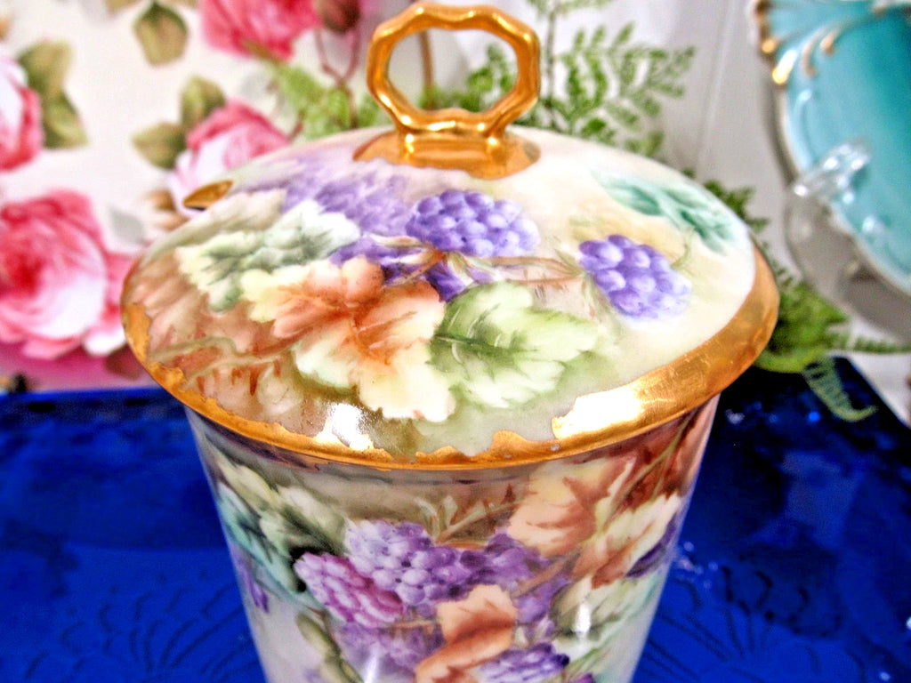 Limoges France 1911 covered Jar painted artist signed Gold bands