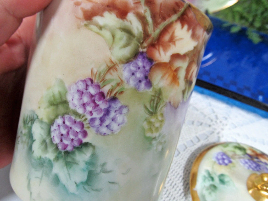 Limoges France 1911 covered Jar painted artist signed Gold bands