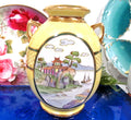 Nippon Pagoda and lake view urn double handle vase painted gold etched