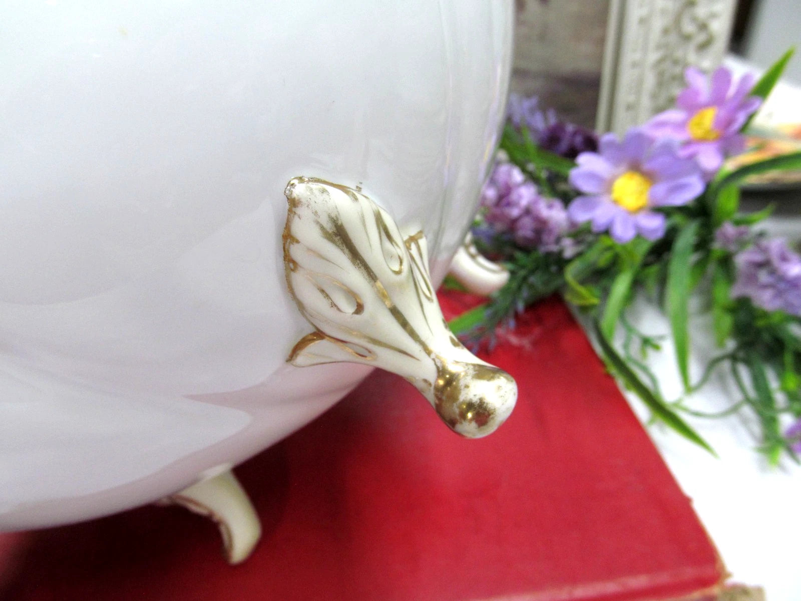 Vintage Nippon bowl footed base raised beaded gold painted blossoms