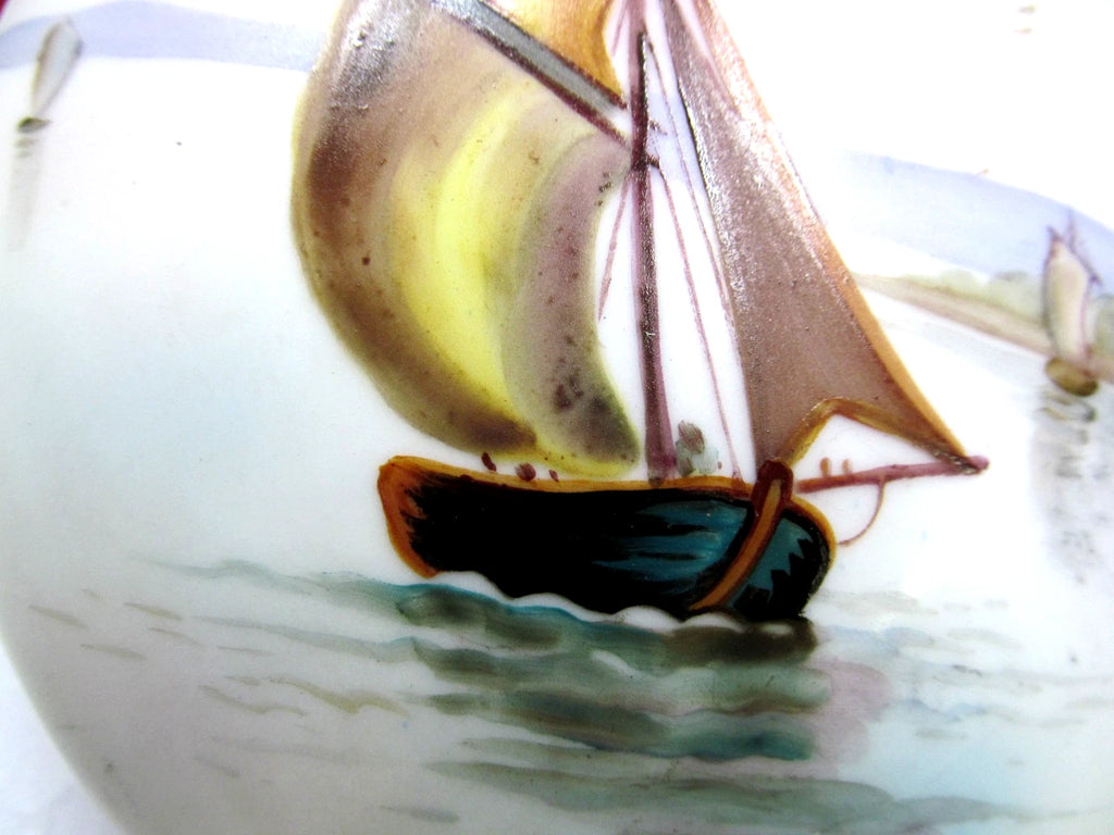 Nippon painted sailboat lake scene beaded gold jeweled large keepsake box