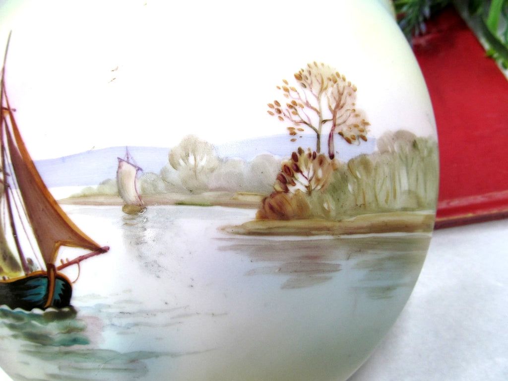 Nippon painted sailboat lake scene beaded gold jeweled large keepsake box