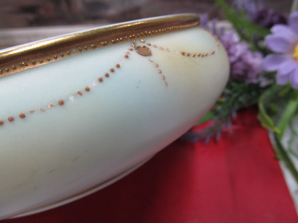 Nippon painted sailboat lake scene beaded gold jeweled large keepsake box