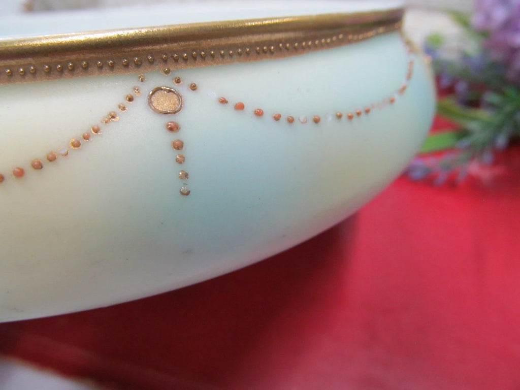 Nippon painted sailboat lake scene beaded gold jeweled large keepsake box
