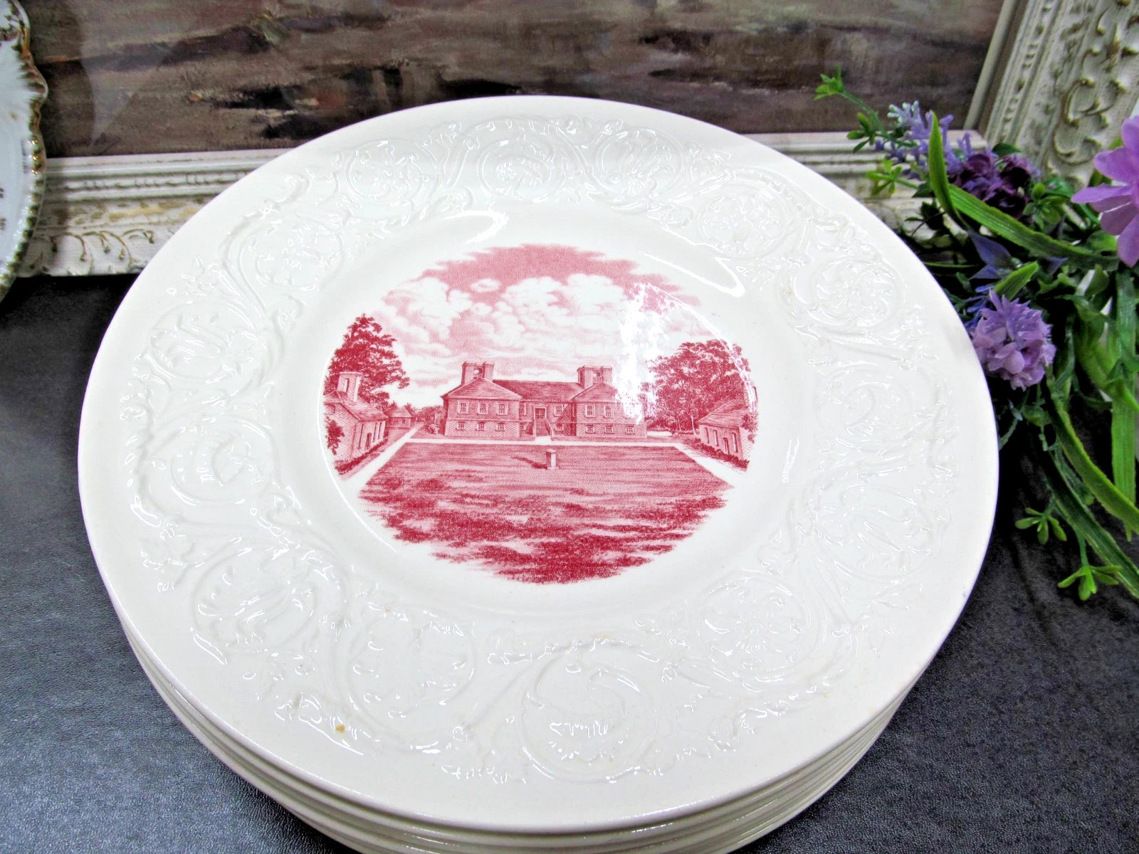 Vintage Wedgwood Pink Queensware 8 Dinner Plate Stratford Hall Robert E Lee