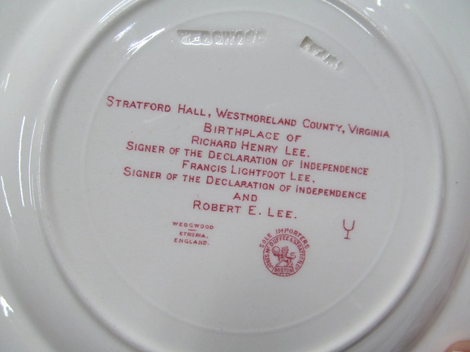 Vintage Wedgwood Pink Queensware 8 Dinner Plate Stratford Hall Robert E Lee