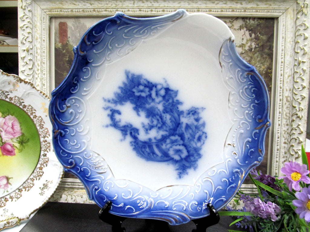 Wheeling La Belle flow blue Verus pattern plate bowl 1900s embossed floral