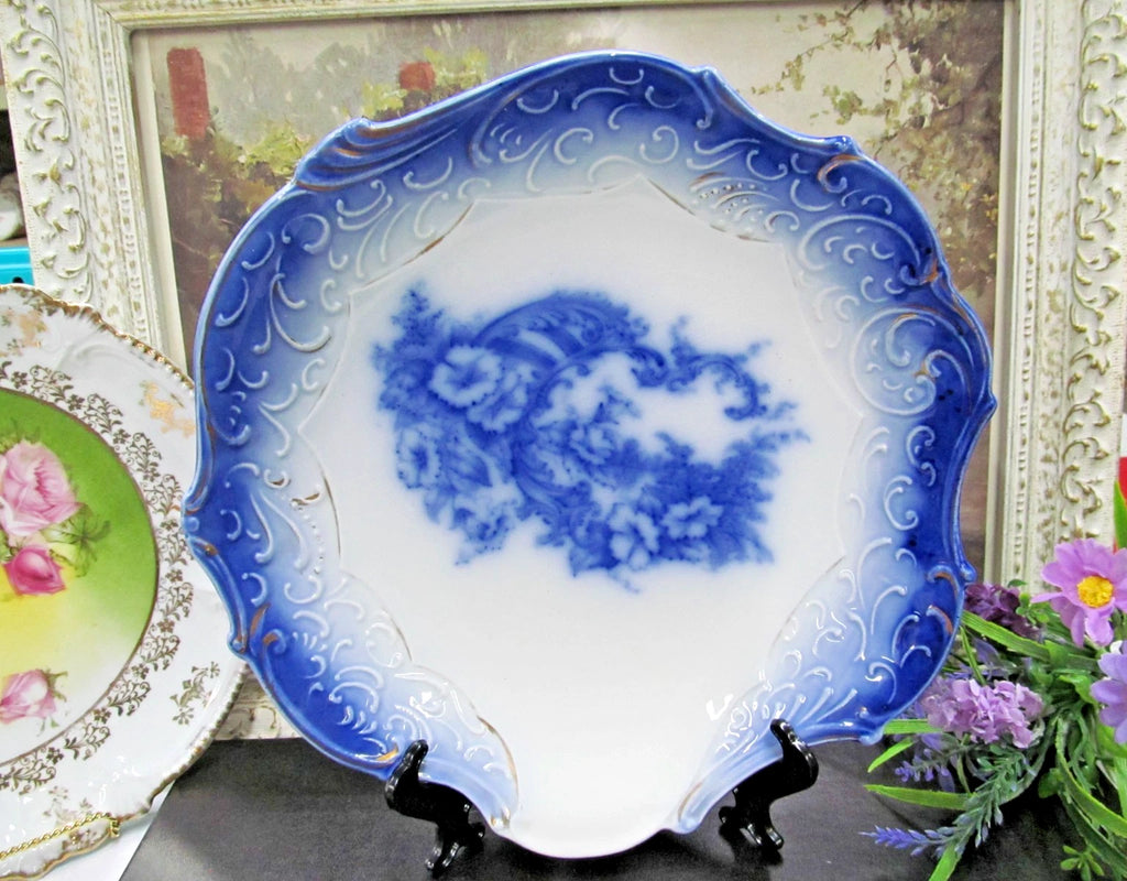Wheeling La Belle flow blue Verus pattern plate bowl 1900s embossed floral