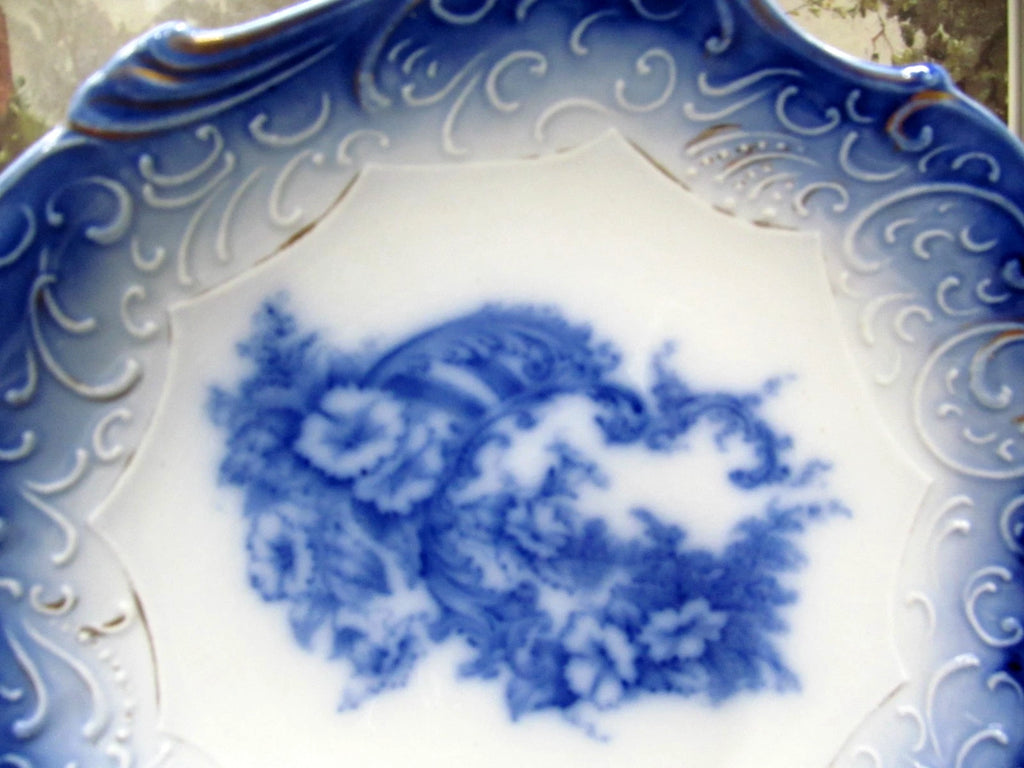 Wheeling La Belle flow blue Verus pattern plate bowl 1900s embossed floral