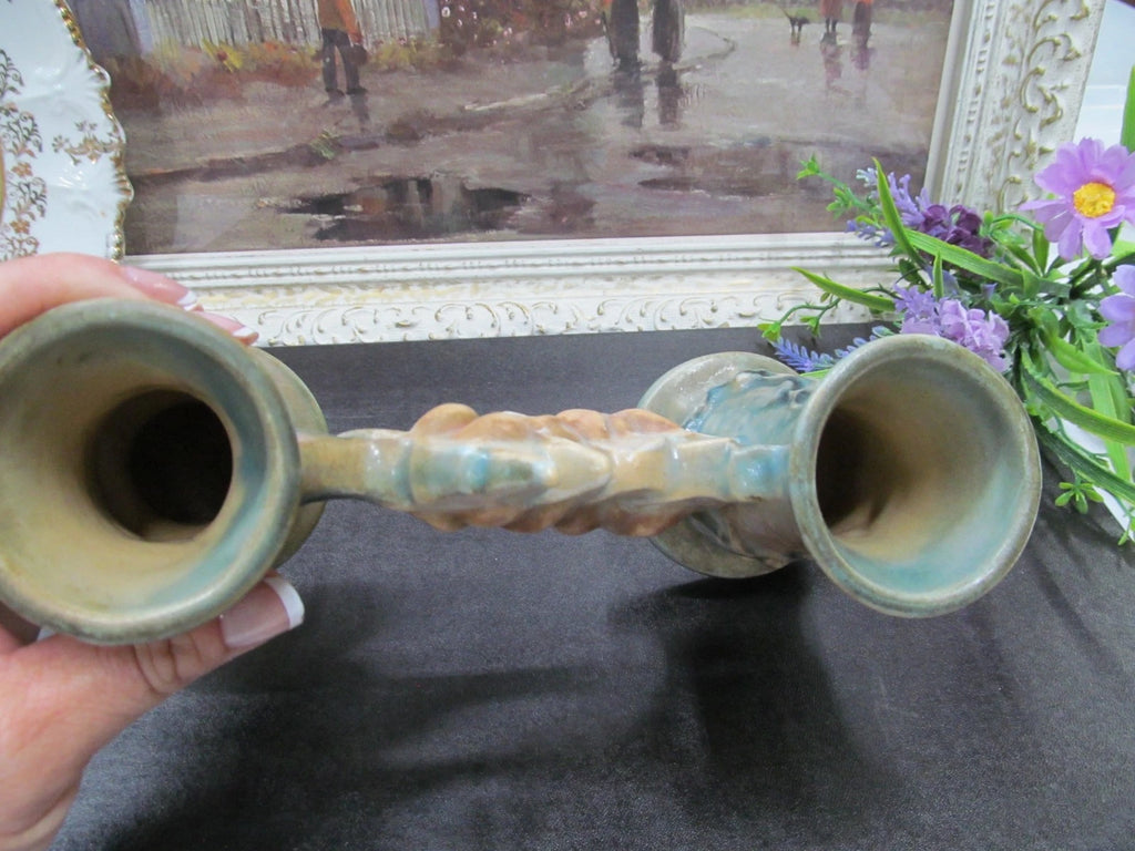 ROSEVILLE BLUE MAGNOLIA Double Vase #186 pottery USA