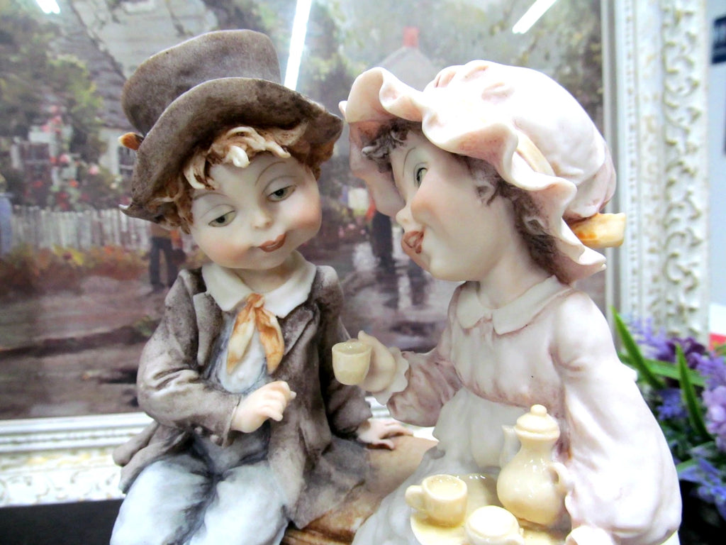 Vintage Giuseppe Armani Couple Tea Time on a bench Figurine Italy signed