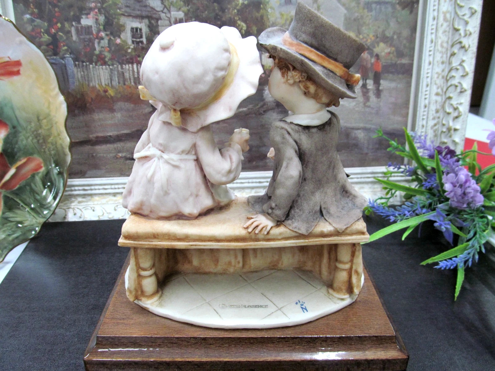 Vintage Giuseppe Armani Couple Tea Time on a bench Figurine Italy signed