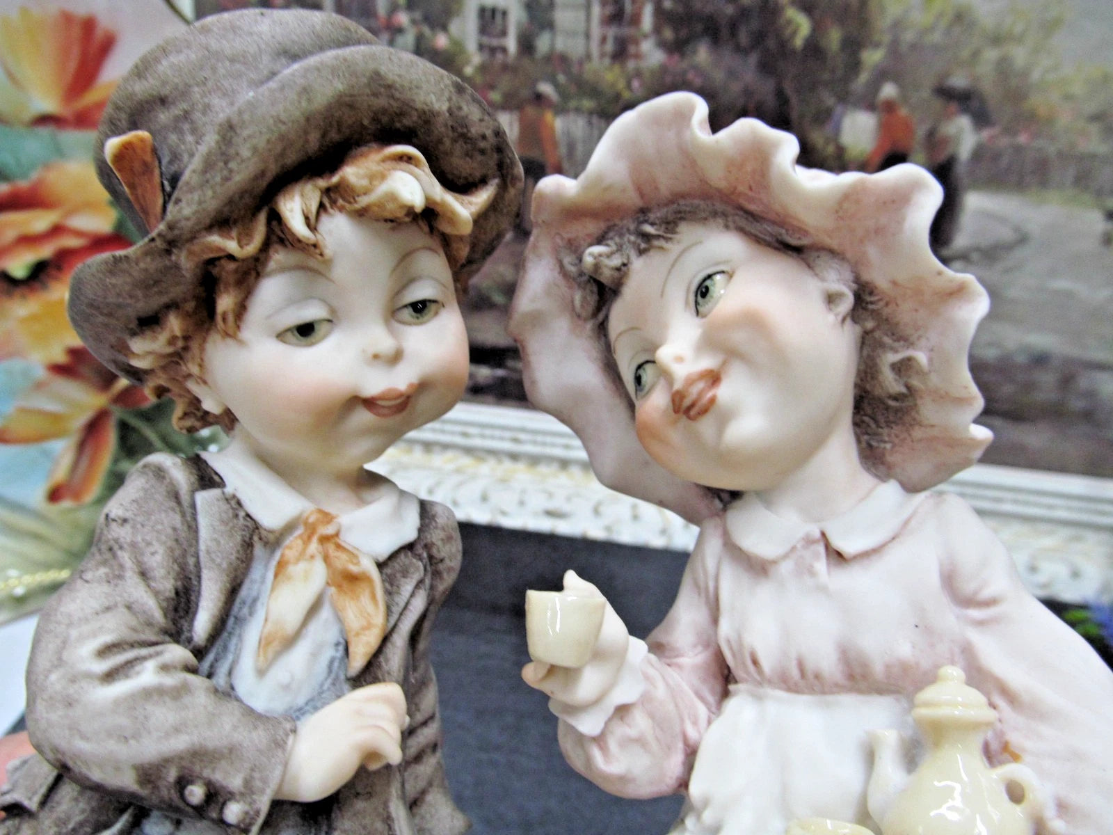 Vintage Giuseppe Armani Couple Tea Time on a bench Figurine Italy signed