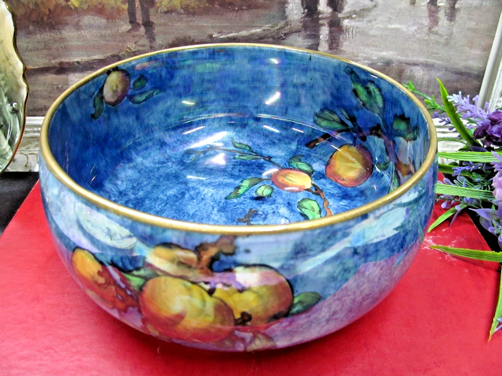 Royal Winton Grimwades England Fruit Blue Luster large Bowl inside gold trims R