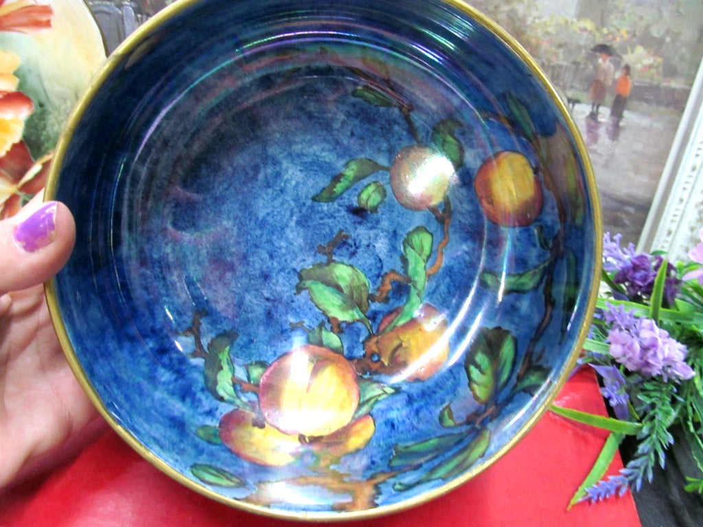 Royal Winton Grimwades England Fruit Blue Luster large Bowl inside gold trims R