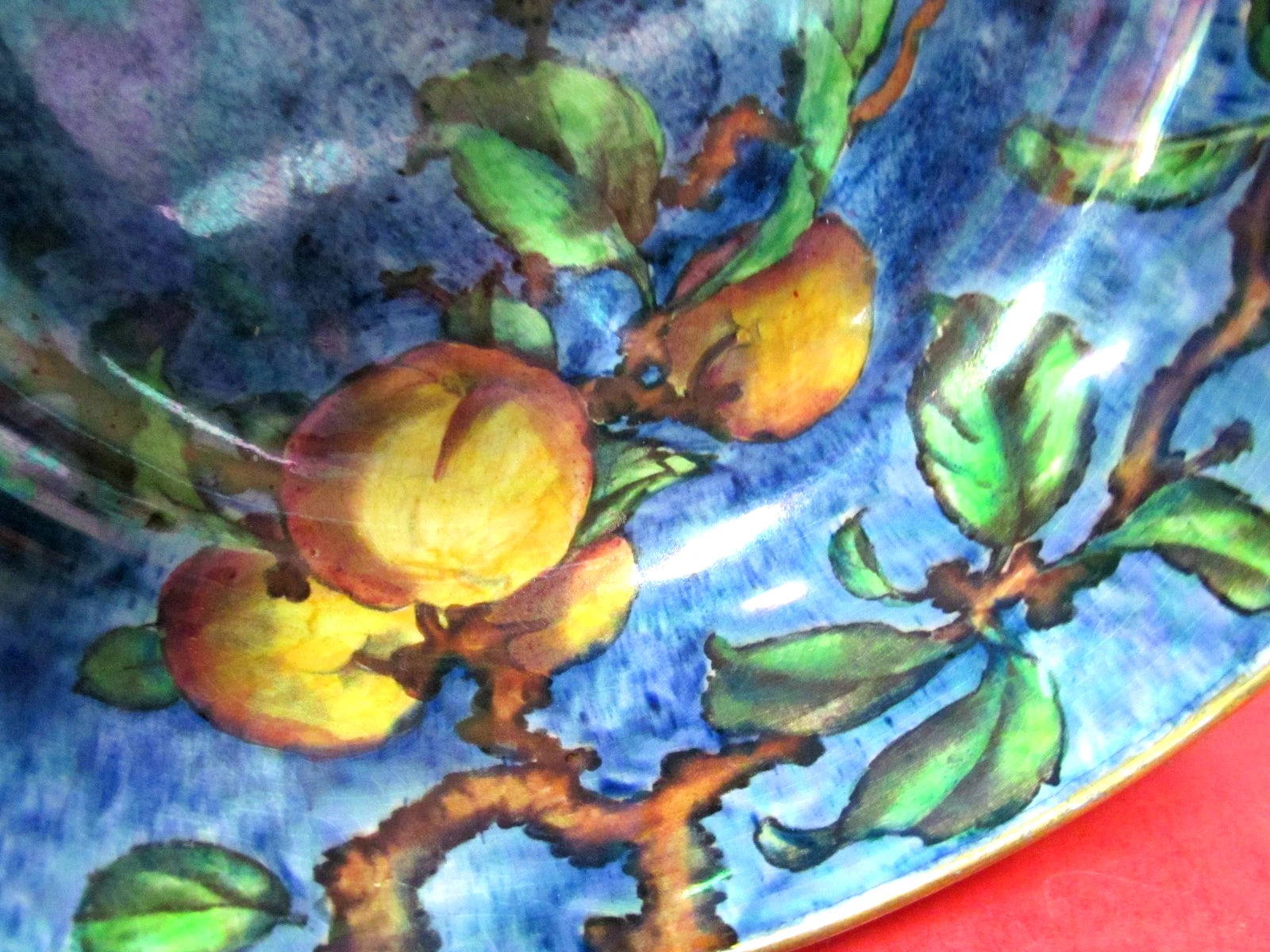 Royal Winton Grimwades England Fruit Blue Luster large Bowl inside gold trims R