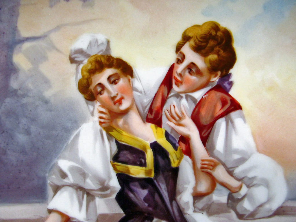 UNMARKED LIMOGES FRANCE ARTIST SIGNED DULUIC CHARGER 13 PAINTED COURTING COUPLE