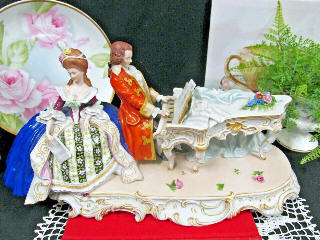 Antique Dresden German Victorian Piano Musical 13" Figurine courting couple love