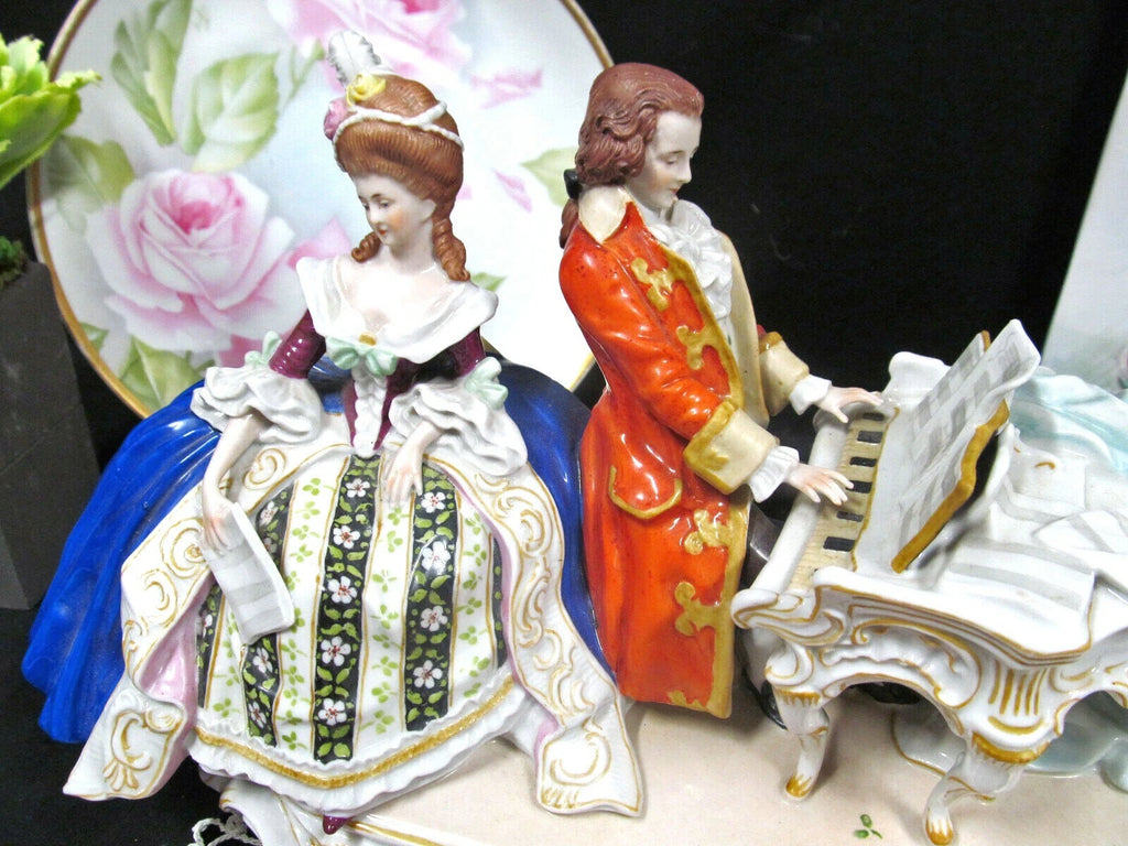 Antique Dresden German Victorian Piano Musical 13" Figurine courting couple love