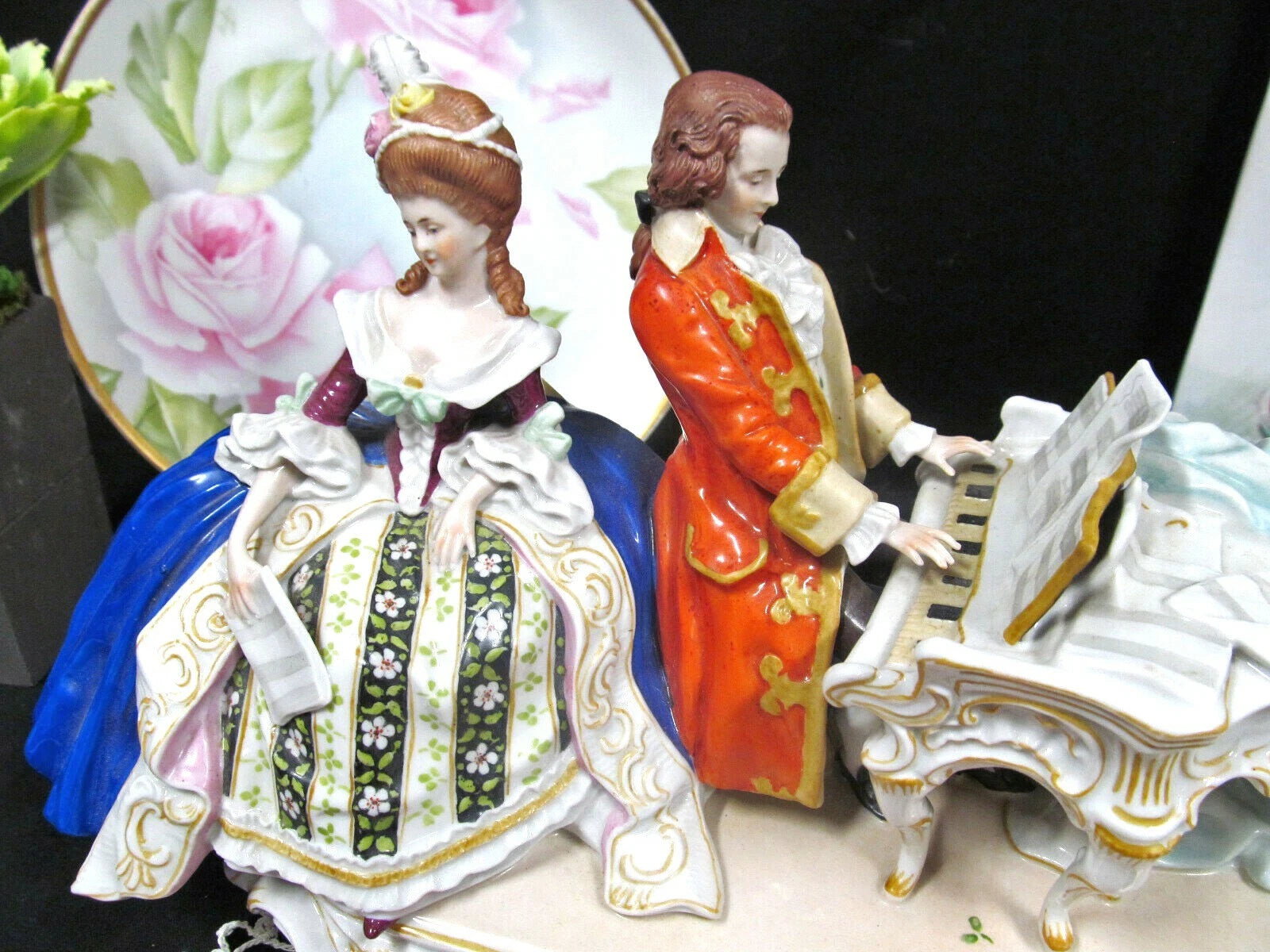 Antique Dresden German Victorian Piano Musical 13" Figurine courting couple love
