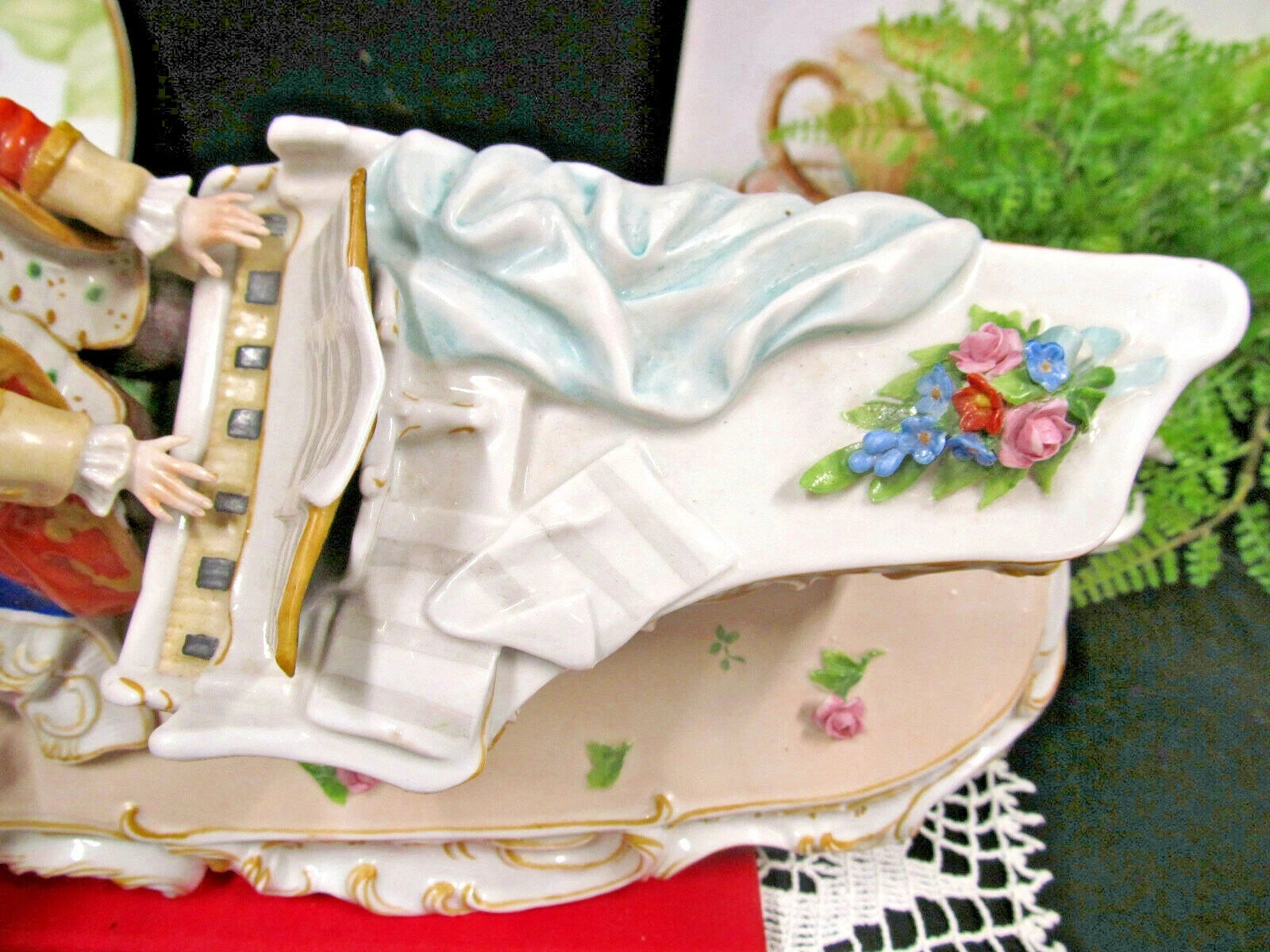 Antique Dresden German Victorian Piano Musical 13" Figurine courting couple love