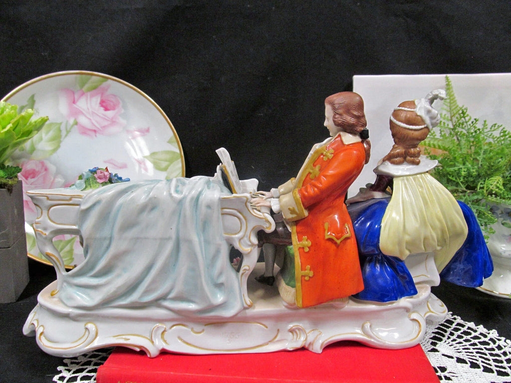 Antique Dresden German Victorian Piano Musical 13" Figurine courting couple love