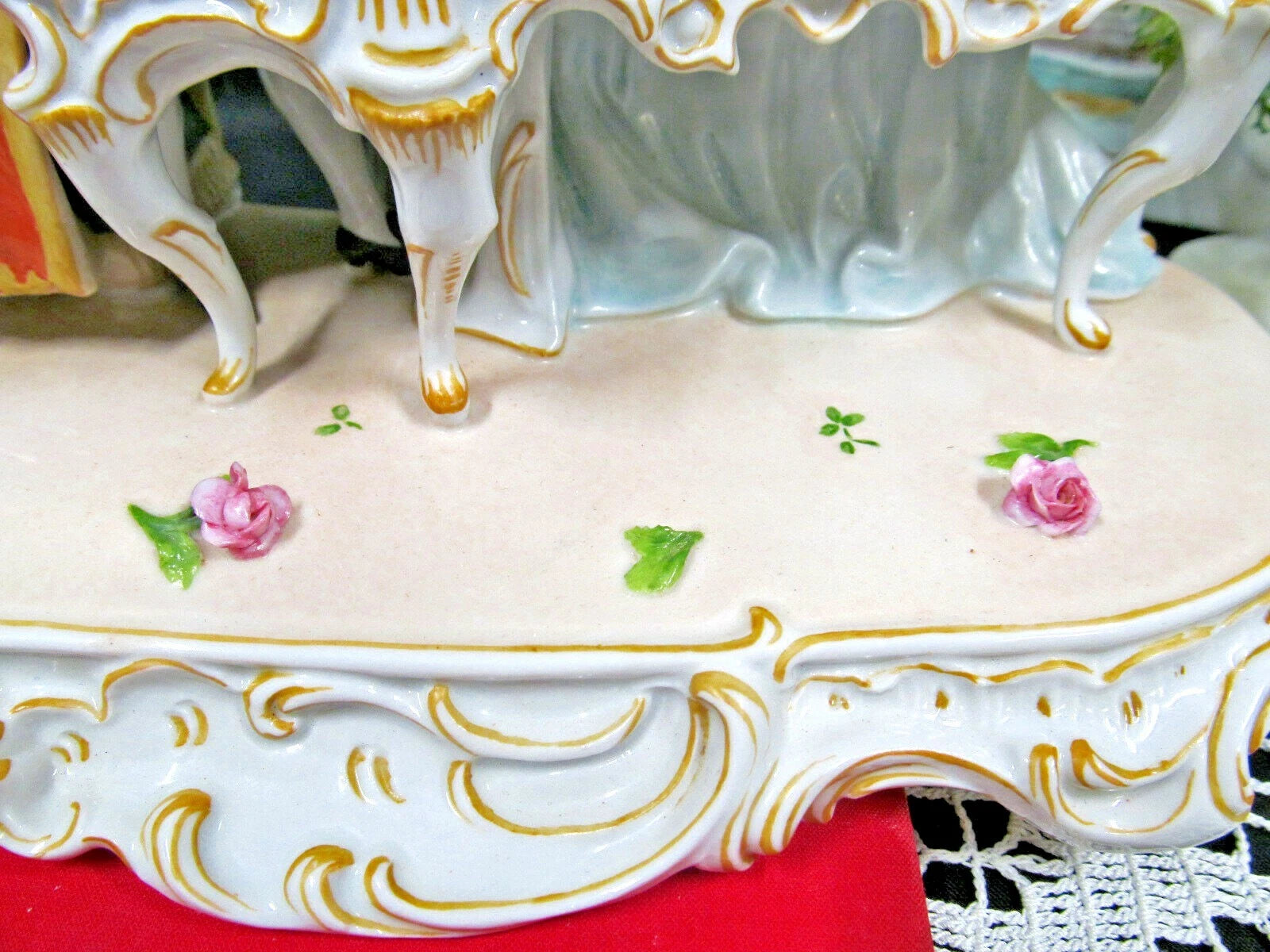 Antique Dresden German Victorian Piano Musical 13" Figurine courting couple love