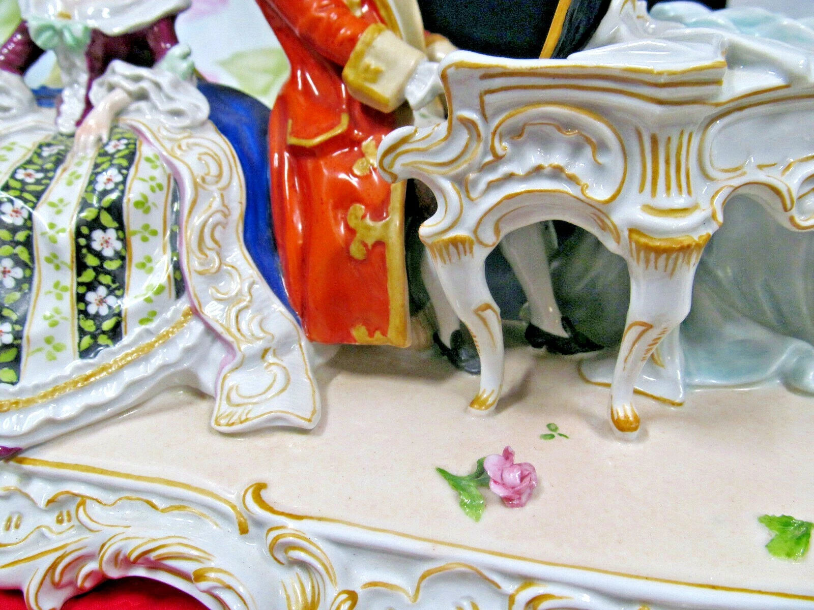 Antique Dresden German Victorian Piano Musical 13" Figurine courting couple love