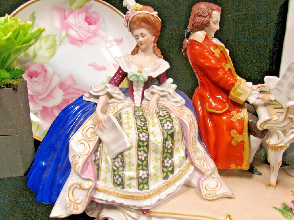 Antique Dresden German Victorian Piano Musical 13" Figurine courting couple love