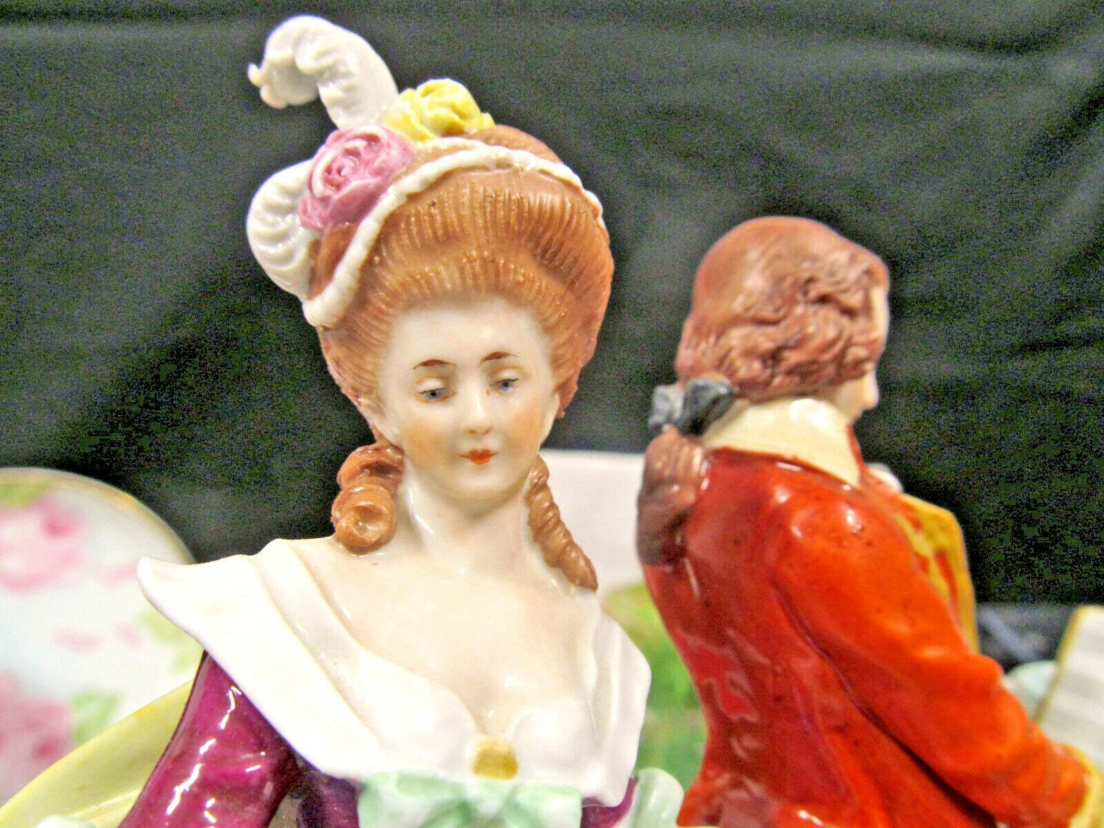 Antique Dresden German Victorian Piano Musical 13" Figurine courting couple love