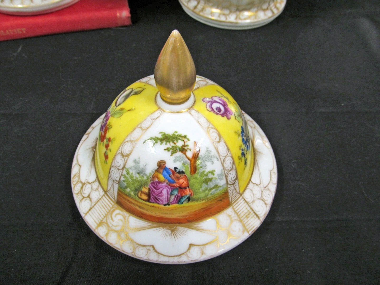 Dresden Helena Wolfsohn Pair Mantle Vases Floral & courting couple large vase