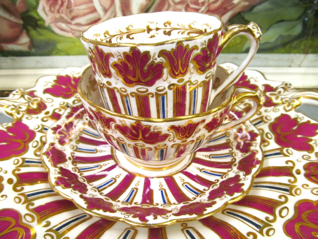 English Porcelain rare 1825 tea cup and saucer trio RIDGWAY teacup cake plate