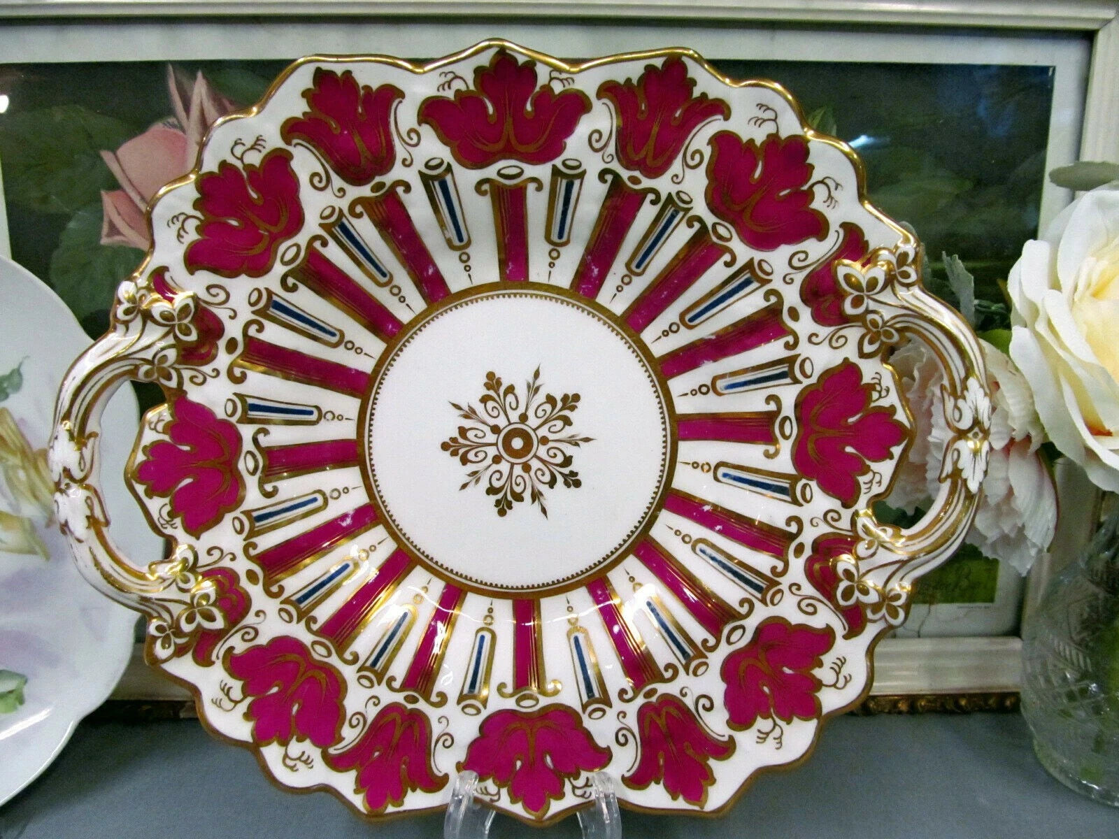 English Porcelain rare 1825 tea cup and saucer trio RIDGWAY teacup cake plate