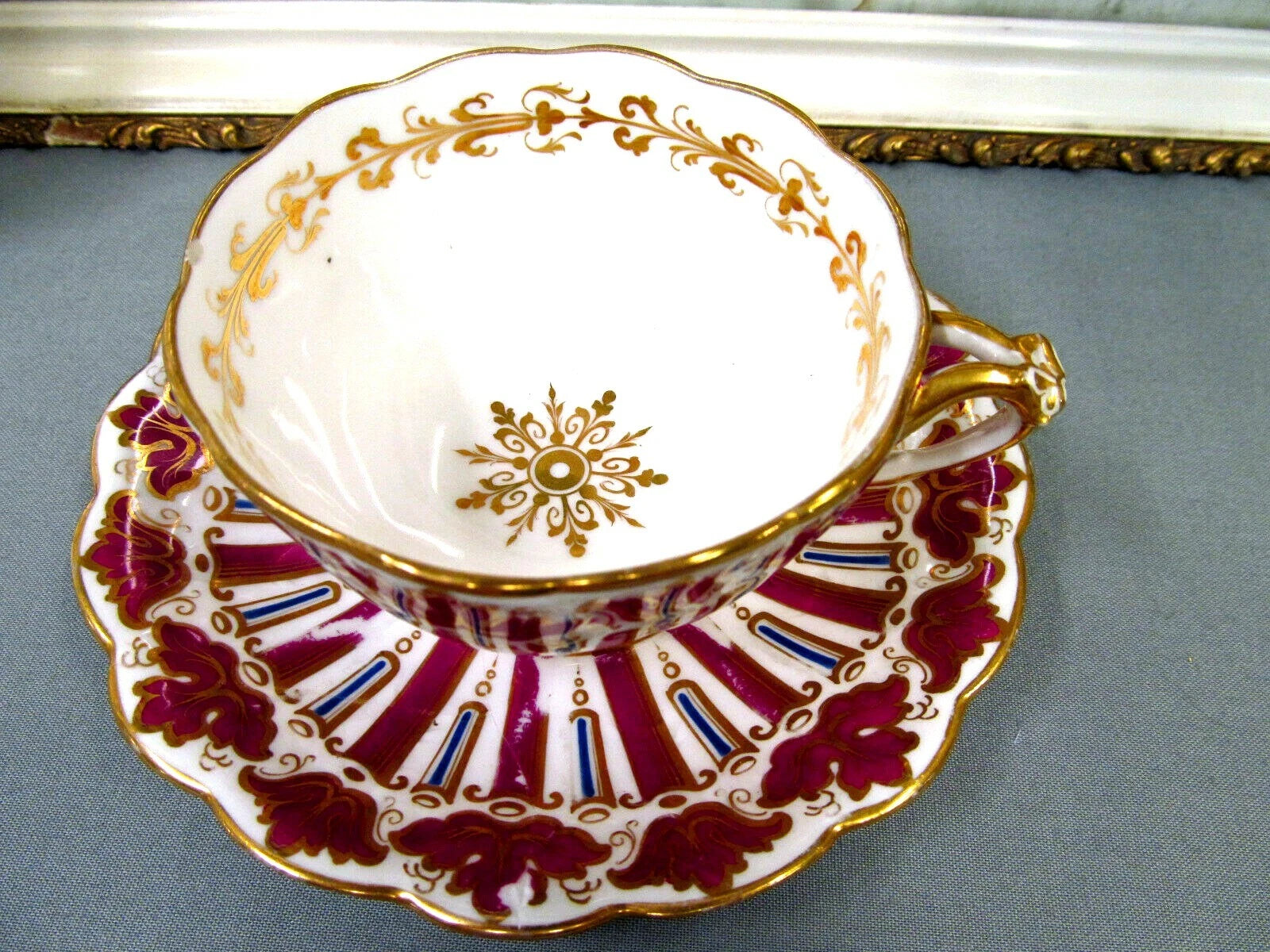 English Porcelain rare 1825 tea cup and saucer trio RIDGWAY teacup cake plate