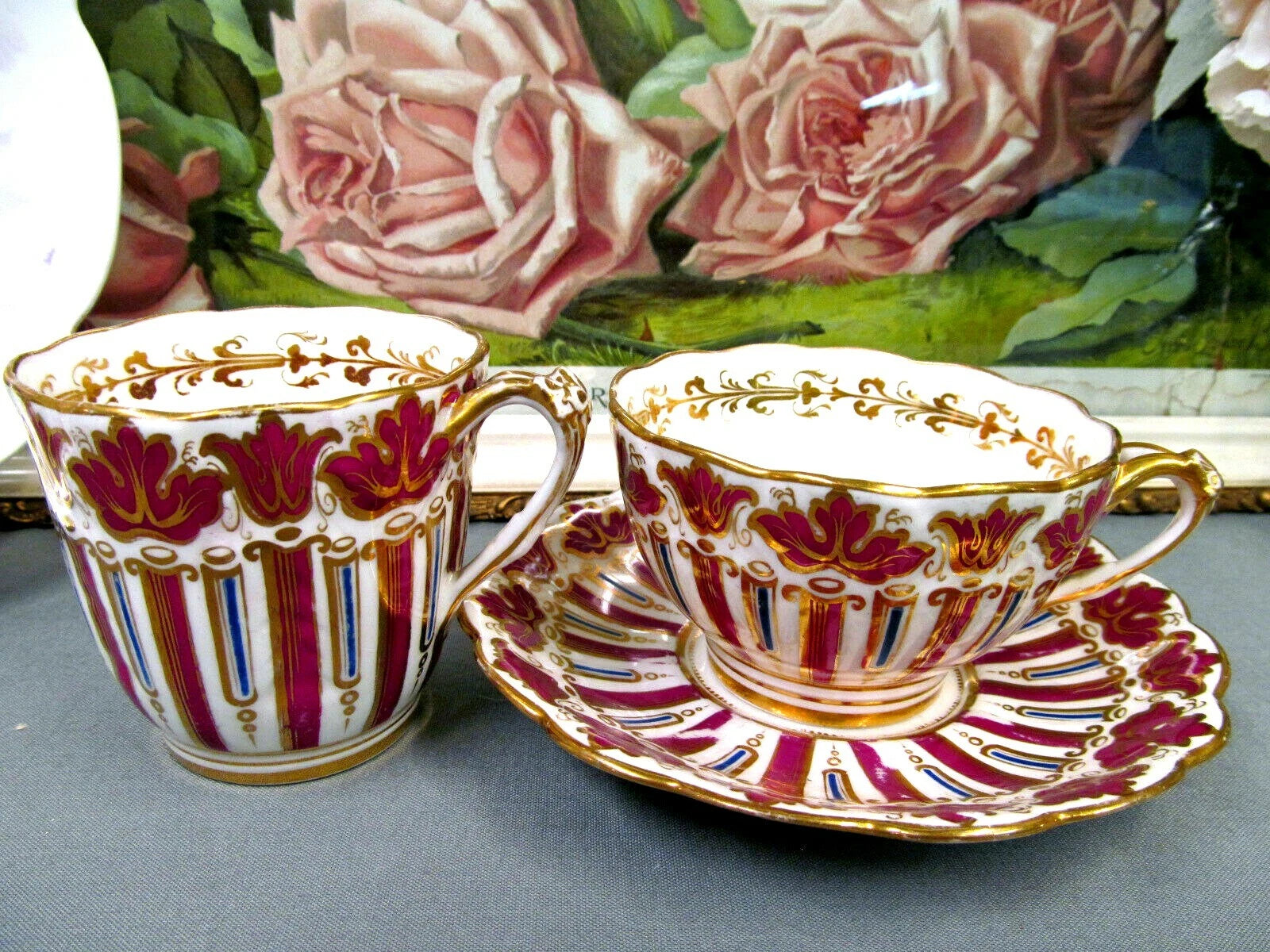 English Porcelain rare 1825 tea cup and saucer trio RIDGWAY teacup cake plate