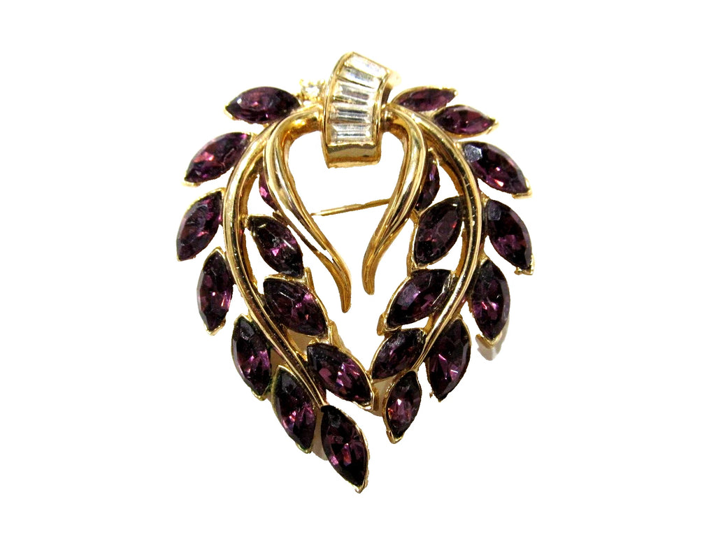 Vintage Alfred Philippe Crown Trifari Amethyst Rhinestone 1940s Flower Brooch