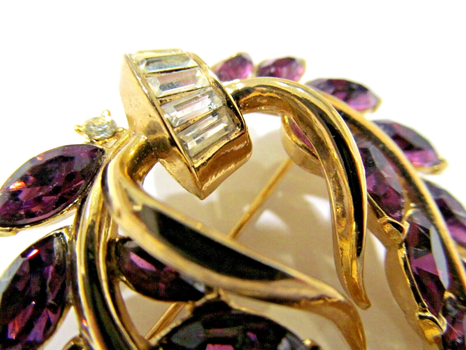 Vintage Alfred Philippe Crown Trifari Amethyst Rhinestone 1940s Flower Brooch